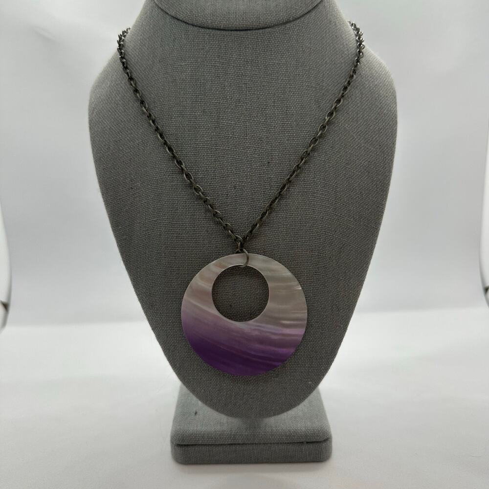 Fashion Necklace Two Tone Circle‎ Purple Shell Beachy Artistic Statement Chain
